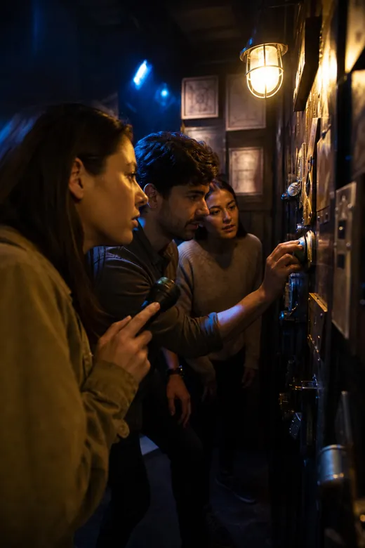 Friends solving an escape room