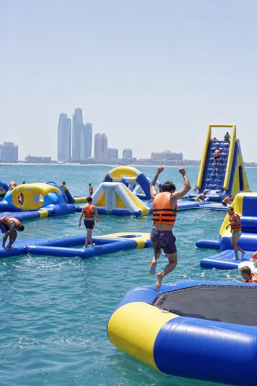 A floating water park on the sea