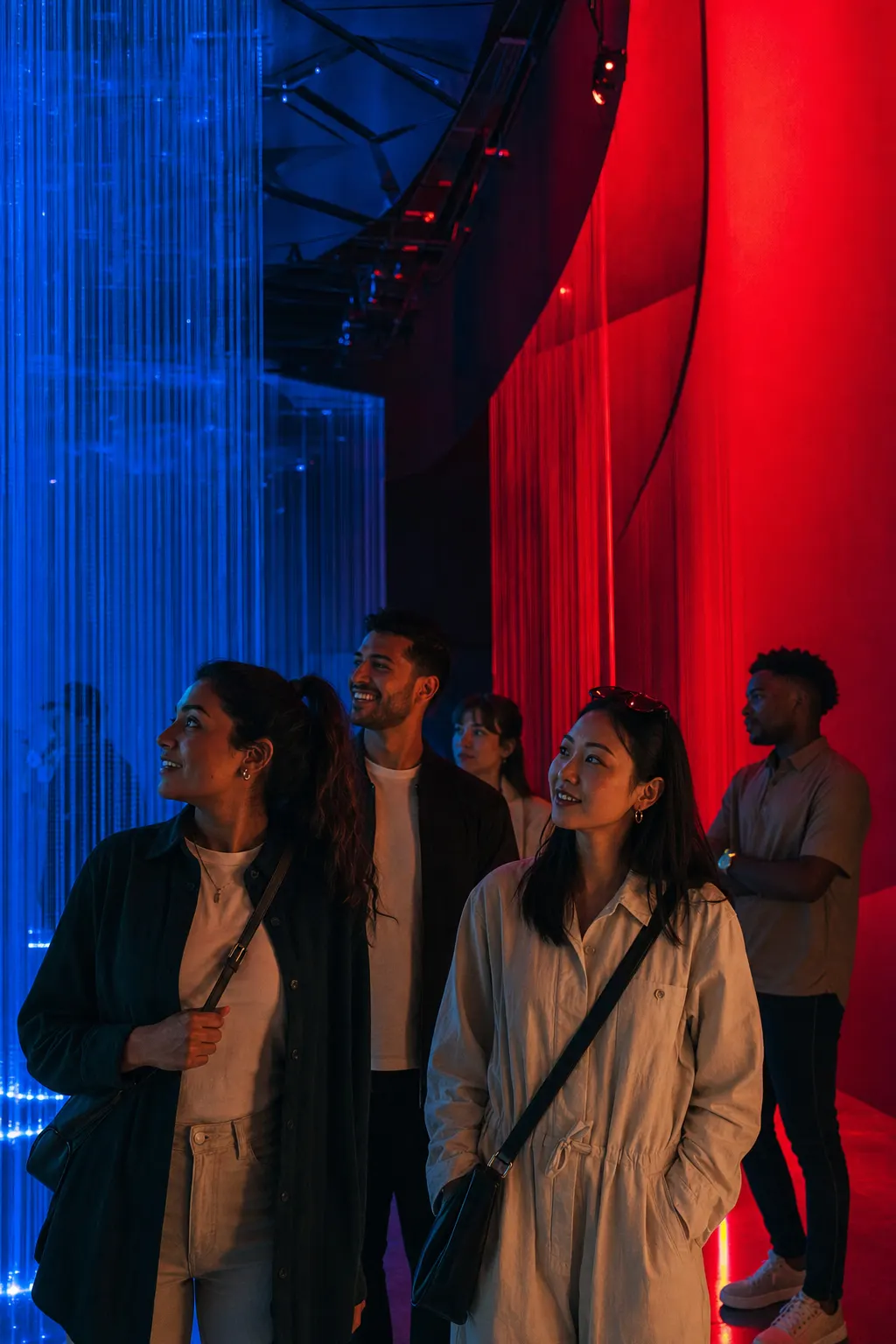 Friends exploring an immersive gallery
