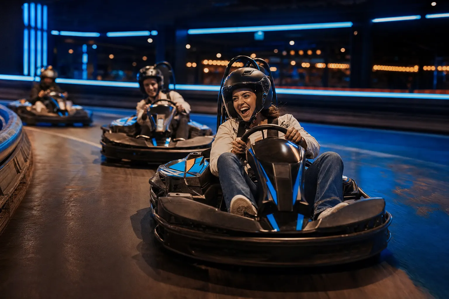 Friends racing go-karts