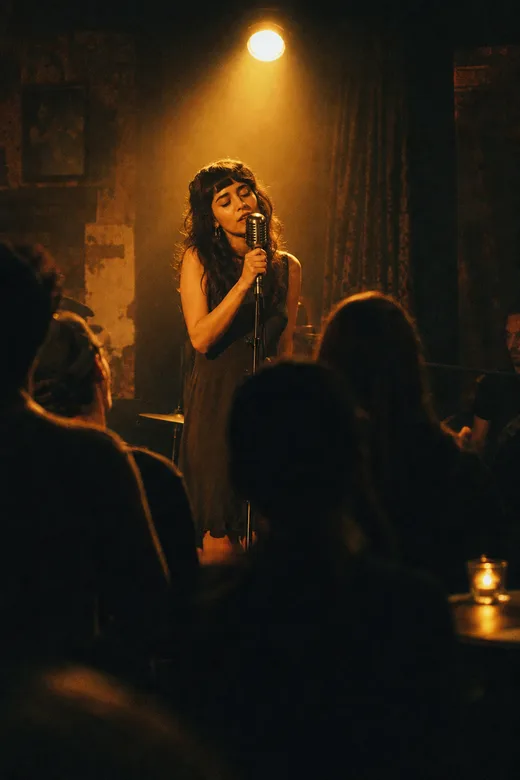 Someone singing on a small stage