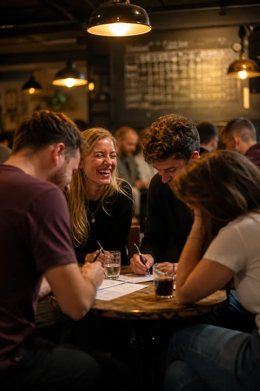 Friends at a trivia night